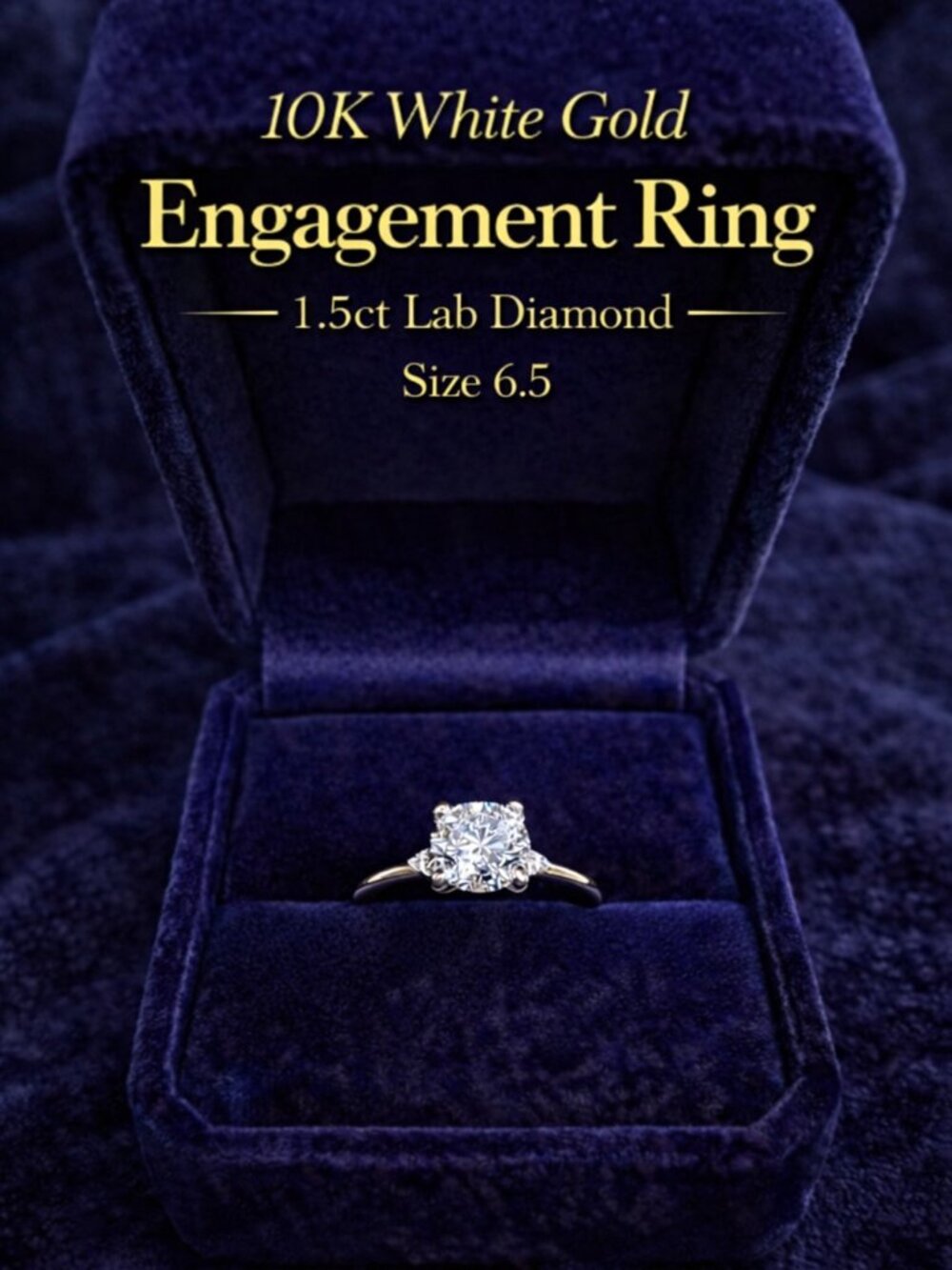 10K White Gold Engagement Ring 1.5ct lab created diamond, Round Cut Diamond Ring